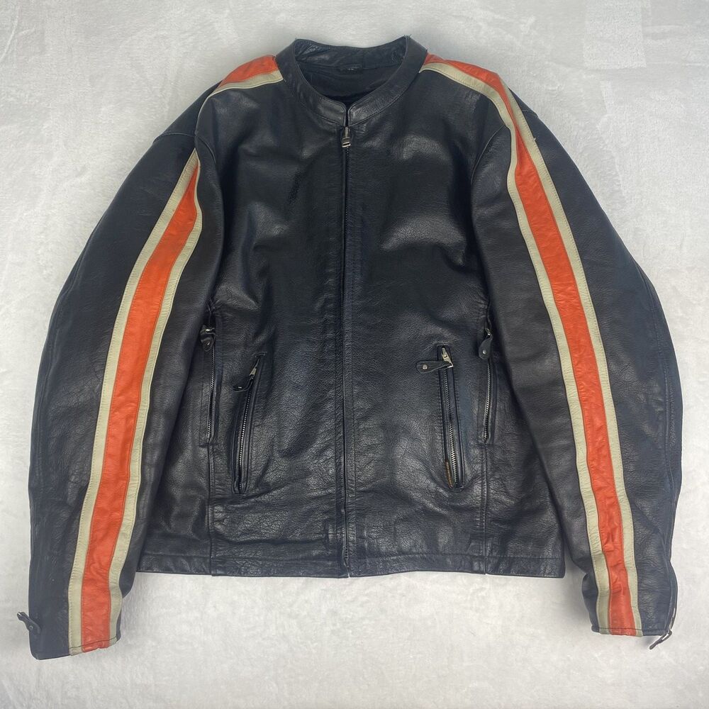 Hot Leathers Motorcycle Biker Jacket Mens 46 Black Leather Zip Out Liner
